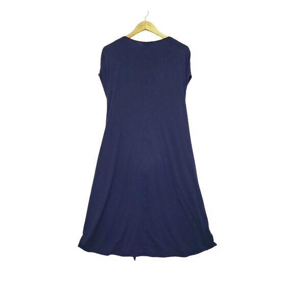 Lands End Midi Dress Size 3X Jersey Tie Waist Navy Sleeveless Split V Neck - Picture 2 of 7